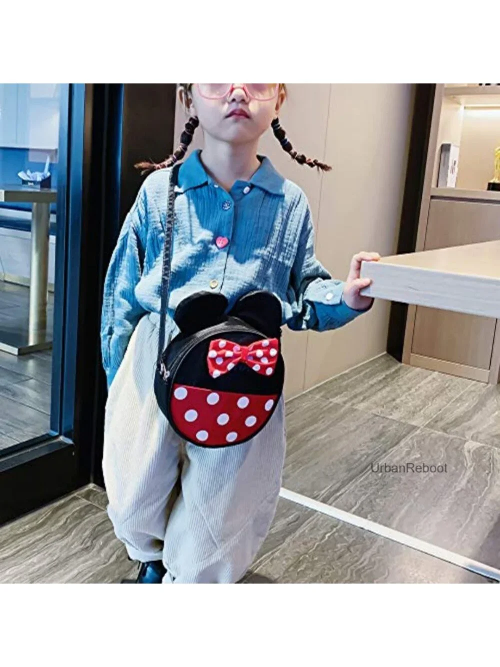 Girls Canvas Crossbody Purse Mouse Ears Adjustable Strap Mini Bag